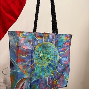 Vibrant Spiral Design Tote Bag with Black Handles